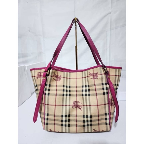 Authentic Burberry Haymarket Check Canterbury Tote Bag Beige/Pink - Picture 5 of 16